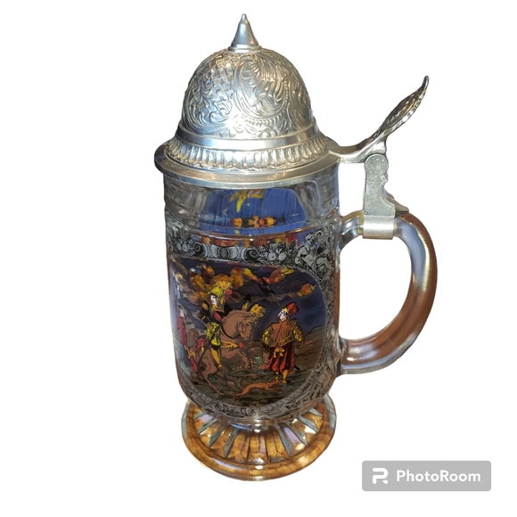 German Beer Mug Marked Pewter Top - Picture 1 of 6